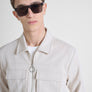 CHAQUETA SLIM FIT DE MEZCLA DE PIQUÉ DE ALGODÓN CON CUELLO Y CREMALLERA