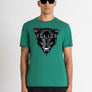 T-SHIRT REGULAR FIT DE JERSEY DE ALGODÓN VERDE CON ESTAMPADO DE PANTERA