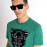 T-SHIRT REGULAR FIT DE JERSEY DE ALGODÓN VERDE CON ESTAMPADO DE PANTERA