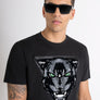 T-SHIRT REGULAR FIT DE JERSEY DE ALGODÓN NEGRO CON ESTAMPADO DE PANTERA