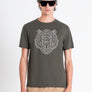 T-SHIRT REGULAR FIT CAFÉ DE TEJIDO DE JERSEY DE ALGODÓN CON ESTAMPADO DE TIGRE DE GOMA