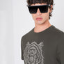 T-SHIRT REGULAR FIT CAFÉ DE TEJIDO DE JERSEY DE ALGODÓN CON ESTAMPADO DE TIGRE DE GOMA