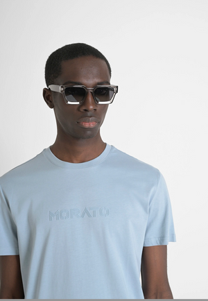 T-SHIRT REGULAR FIT DE PUNTO DE ALGODÓN 100 % CON CUELLO ACANALADO Y MONOGRAMA A JUEGO