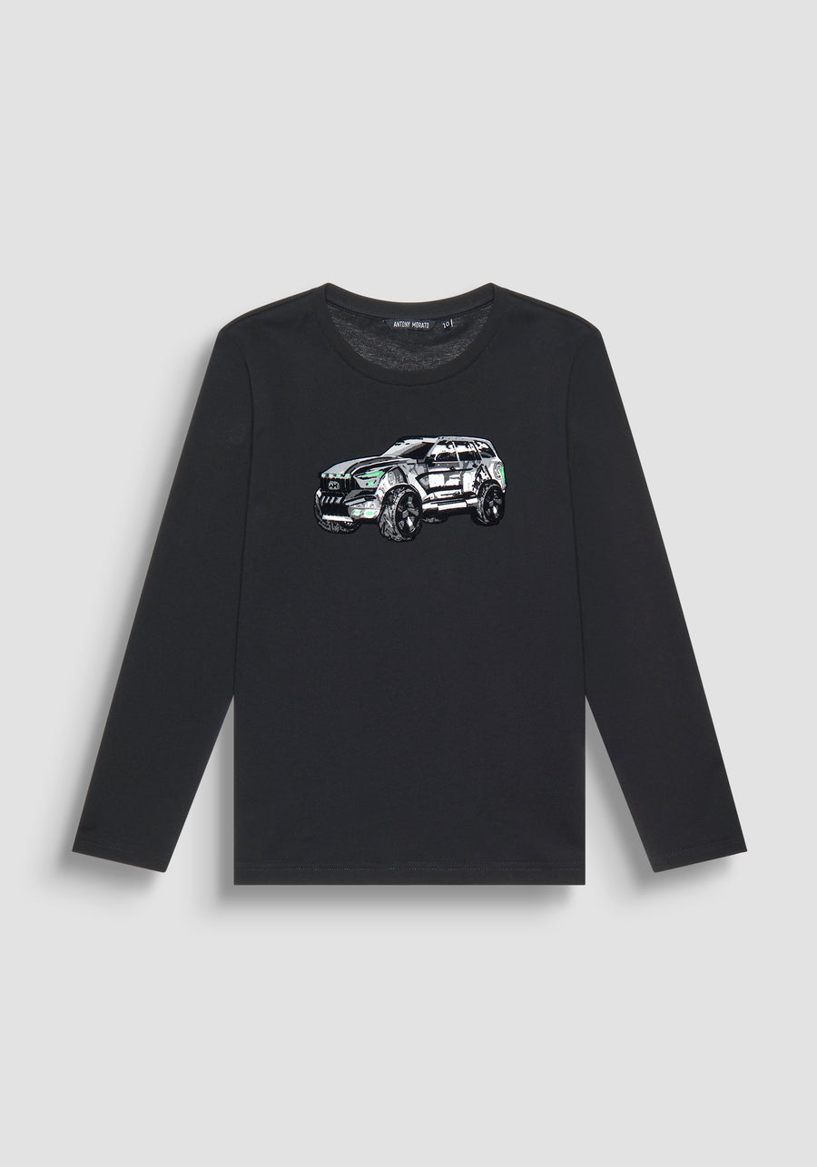 T SHIRT SLIM FIT MANGA LARGA CON ESTAMPADO
