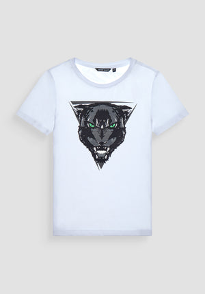 T-SHIRT REGULAR FIT DE JERSEY DE ALGODÓN BLANCO CON ESTAMPADO DE PANTERA