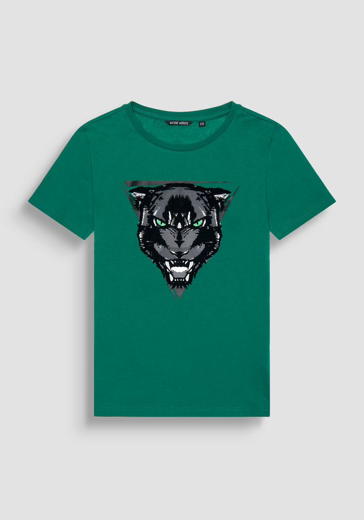 T-SHIRT SLIM FIT IN JERSEY CON ESTAMPADO DE PANTERA