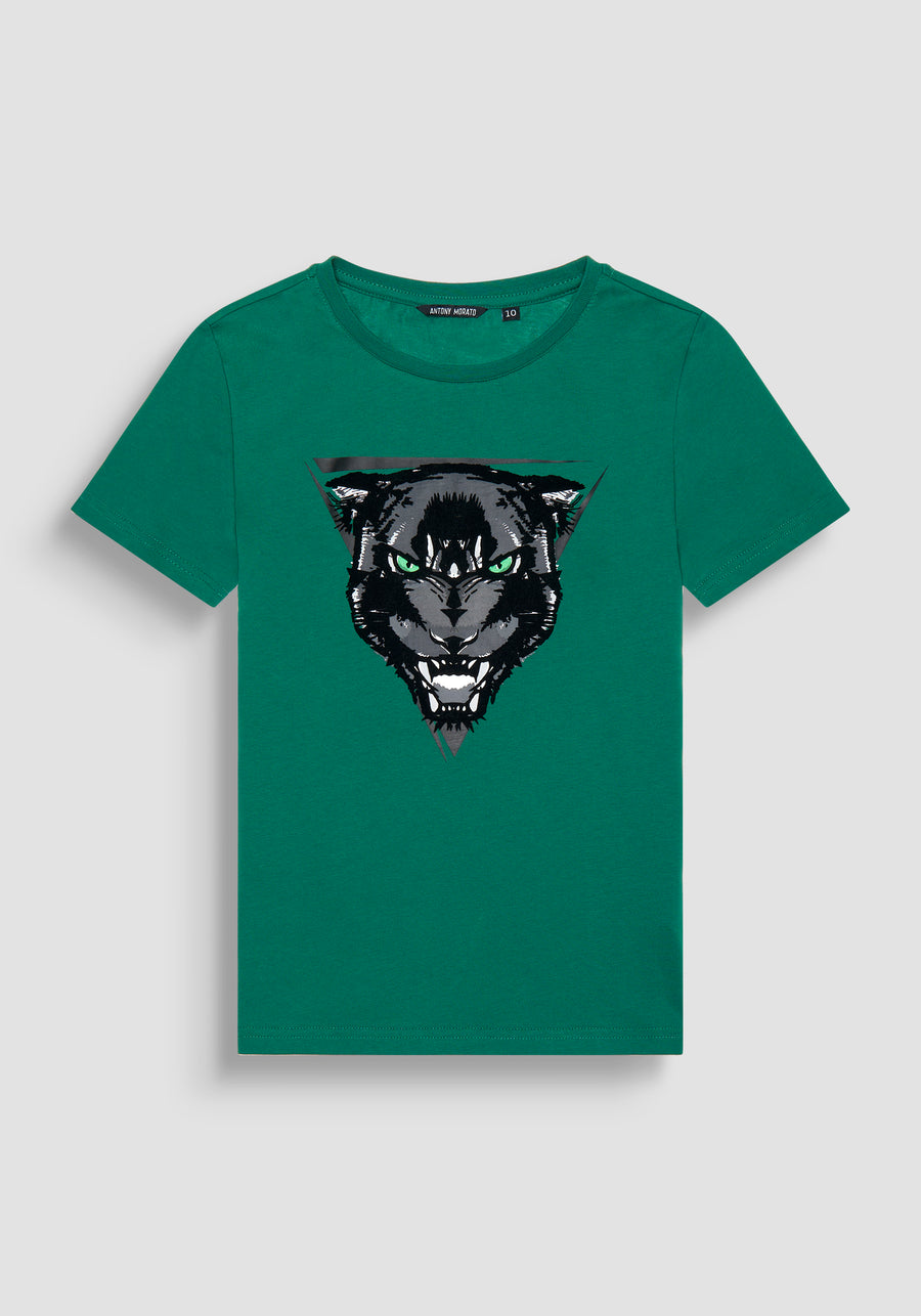 T-SHIRT SLIM FIT IN JERSEY CON ESTAMPADO DE PANTERA
