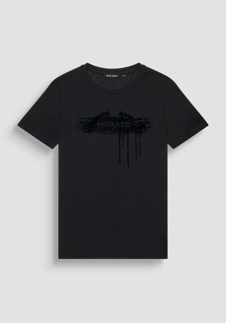 T-SHIRT SLIM FIT JERSEY DE ALGODON NEGRO CON ESTAMPADO
