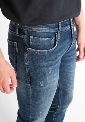JEANS OZZY TAPERED FIT IN VINTAGE OVERDYED BLUE DENIM