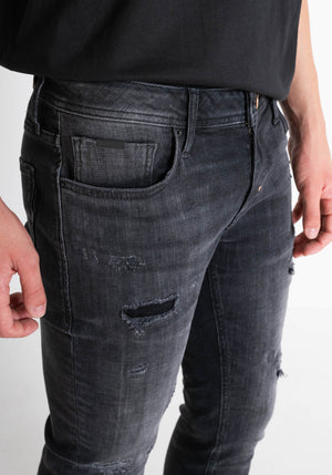 JEANS TAPERED OZZY IN BLACK BLACK DENIM VINTAGE GOLD LINE