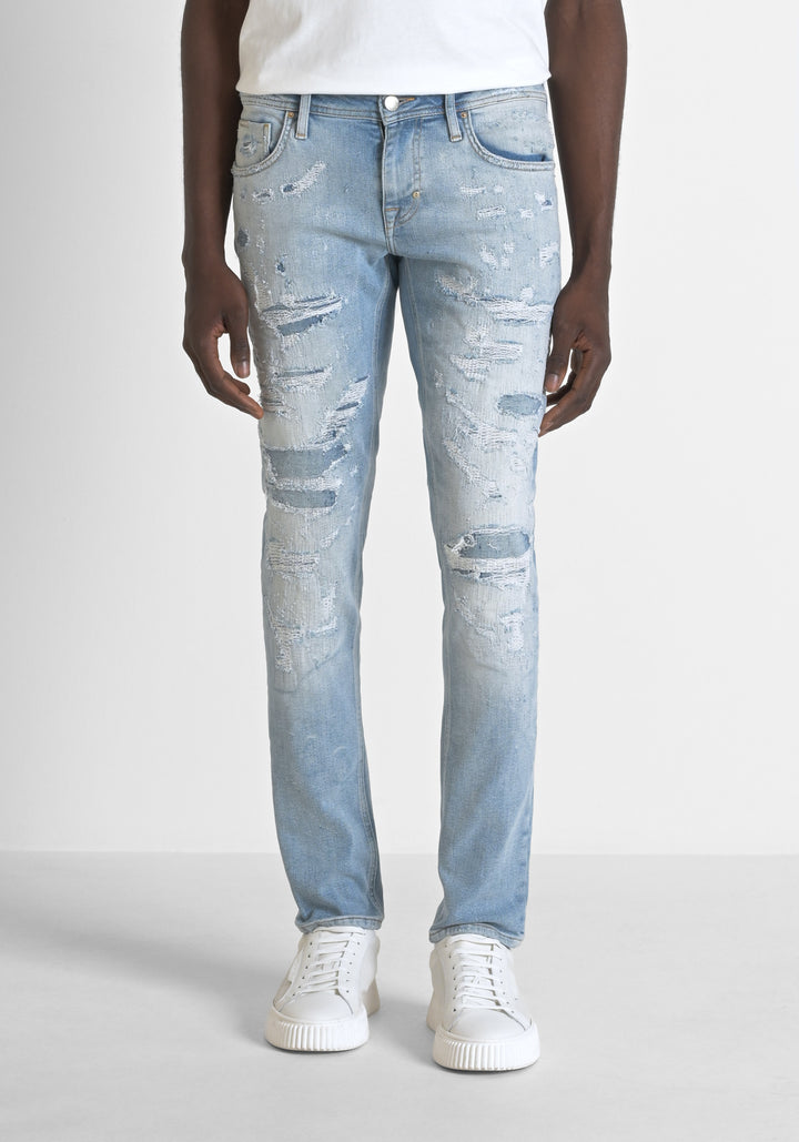 JEANS SUPERDESTROYED FIT «OZZY» EN TEJIDO VAQUERO RASGADO AZUL