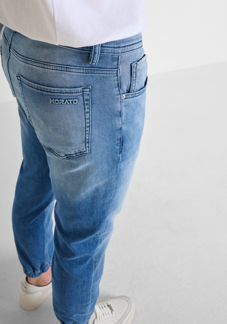 JEANS SKINNY CROPPED FIT «JAKE» CON ELÁSTICOS Y CORDÓN