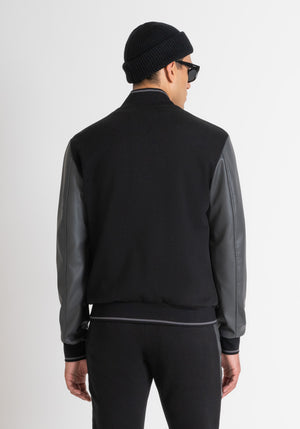 CHAQUETA ESTILO COLLEGE REGULAR FIT DE ALGODÓN Y MANGAS DE PIEL
