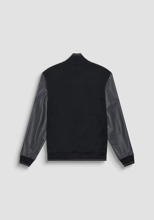 CHAQUETA ESTILO COLLEGE REGULAR FIT DE ALGODÓN Y MANGAS DE PIEL