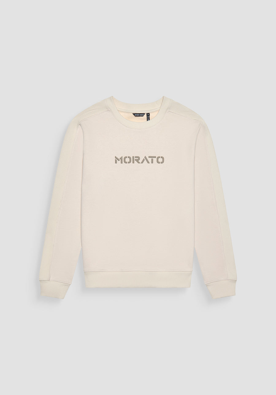 SUÉTER RELAXED FIT BEIGE DE ALGODÓN Y LOGOTIPO DE GOMA