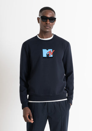 SUÉTER SLIM FIT NEGRO DE ALGODÓN CON LOGOTIPO "MTV"