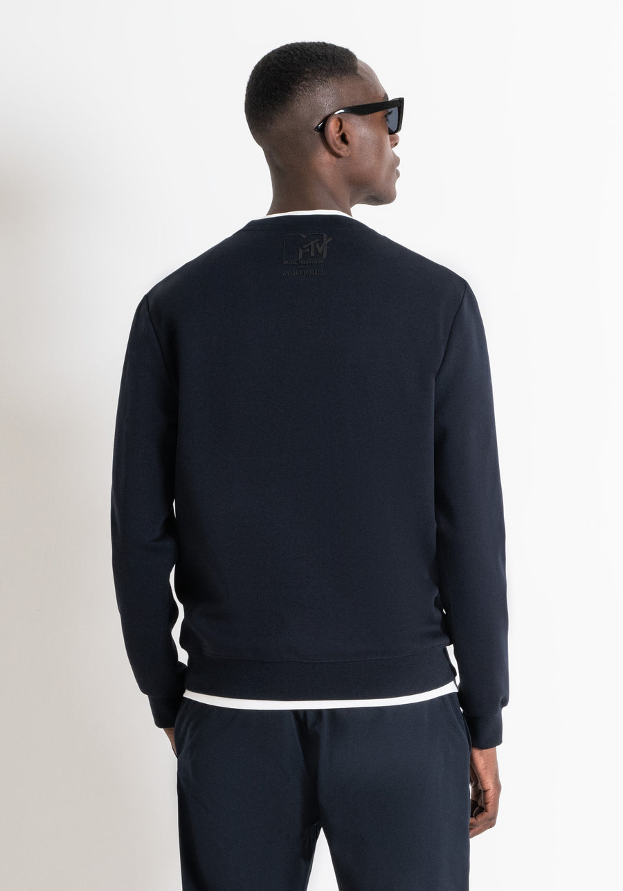 SUÉTER SLIM FIT NEGRO DE ALGODÓN CON LOGOTIPO "MTV"