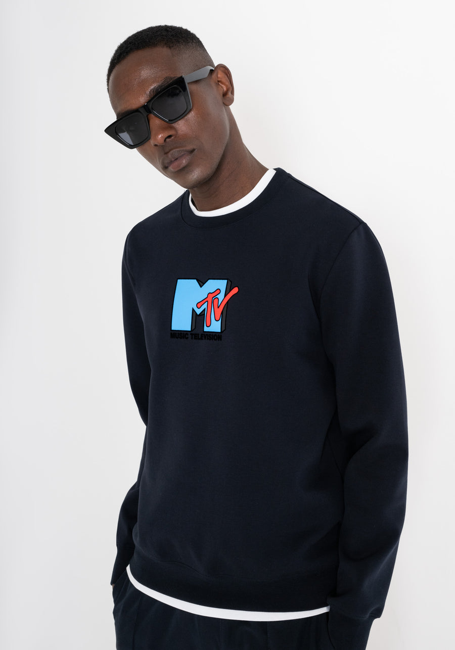 SUÉTER SLIM FIT NEGRO DE ALGODÓN CON LOGOTIPO "MTV"