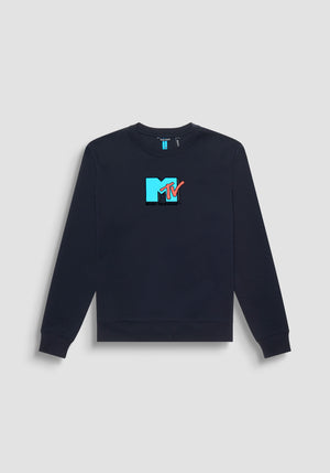 SUÉTER SLIM FIT NEGRO DE ALGODÓN CON LOGOTIPO "MTV"