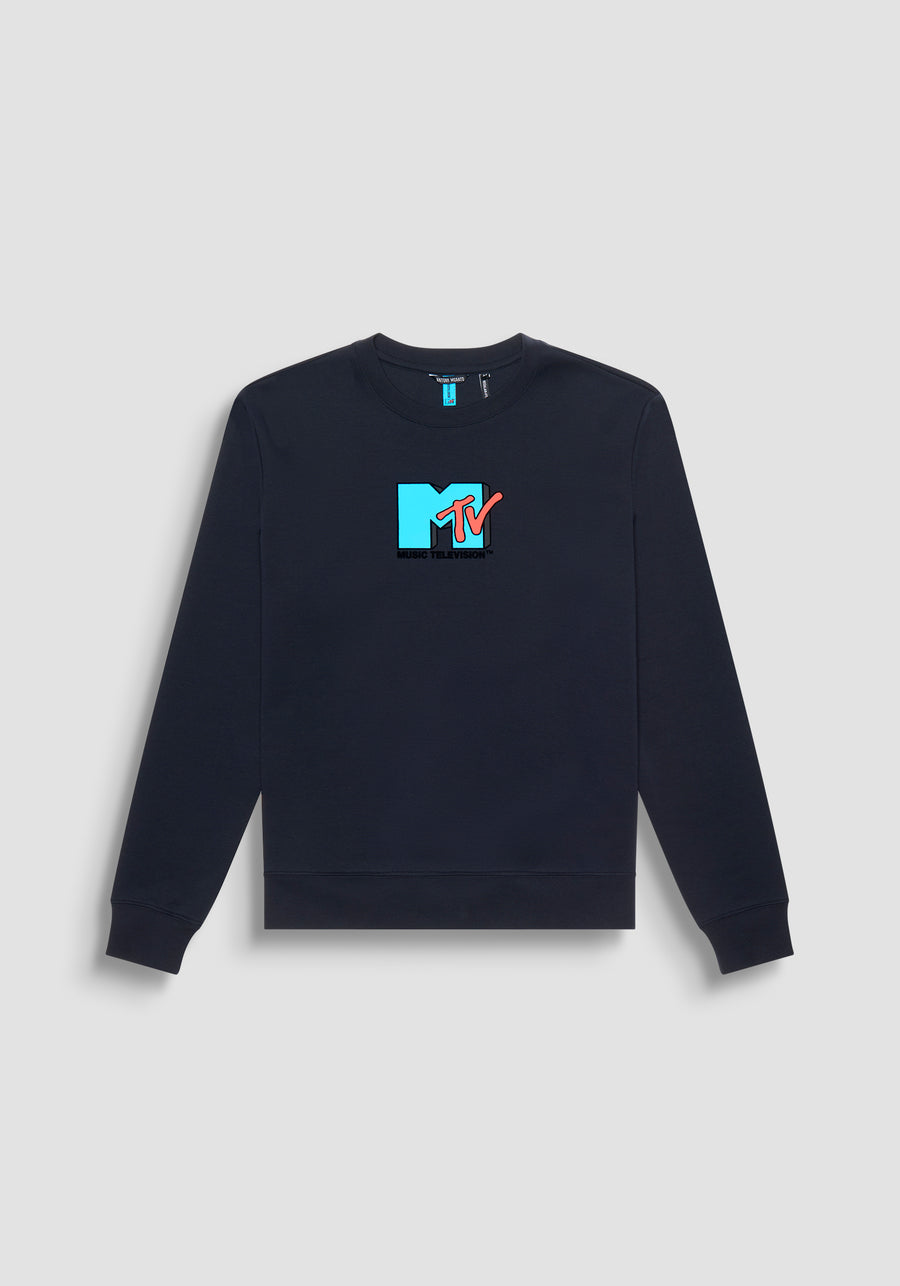 SUÉTER SLIM FIT NEGRO DE ALGODÓN CON LOGOTIPO "MTV"