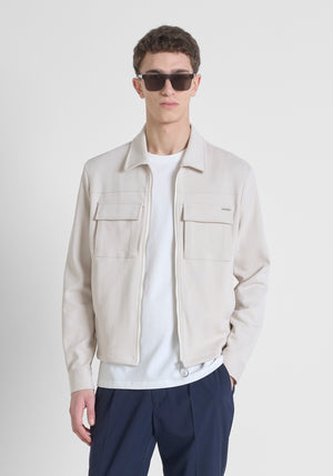 CHAQUETA SLIM FIT DE MEZCLA DE PIQUÉ DE ALGODÓN CON CUELLO Y CREMALLERA