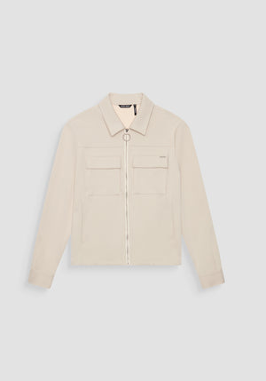 CHAQUETA SLIM FIT DE MEZCLA DE PIQUÉ DE ALGODÓN CON CUELLO Y CREMALLERA