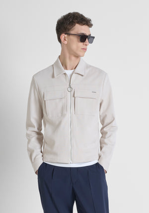 CHAQUETA SLIM FIT DE MEZCLA DE PIQUÉ DE ALGODÓN CON CUELLO Y CREMALLERA