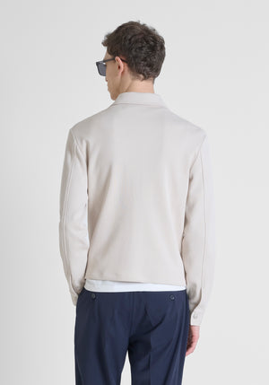 CHAQUETA SLIM FIT DE MEZCLA DE PIQUÉ DE ALGODÓN CON CUELLO Y CREMALLERA