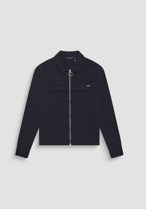 CHAQUETA SLIM FIT DE MEZCLA DE PIQUÉ DE ALGODÓN CON CUELLO Y CREMALLERA