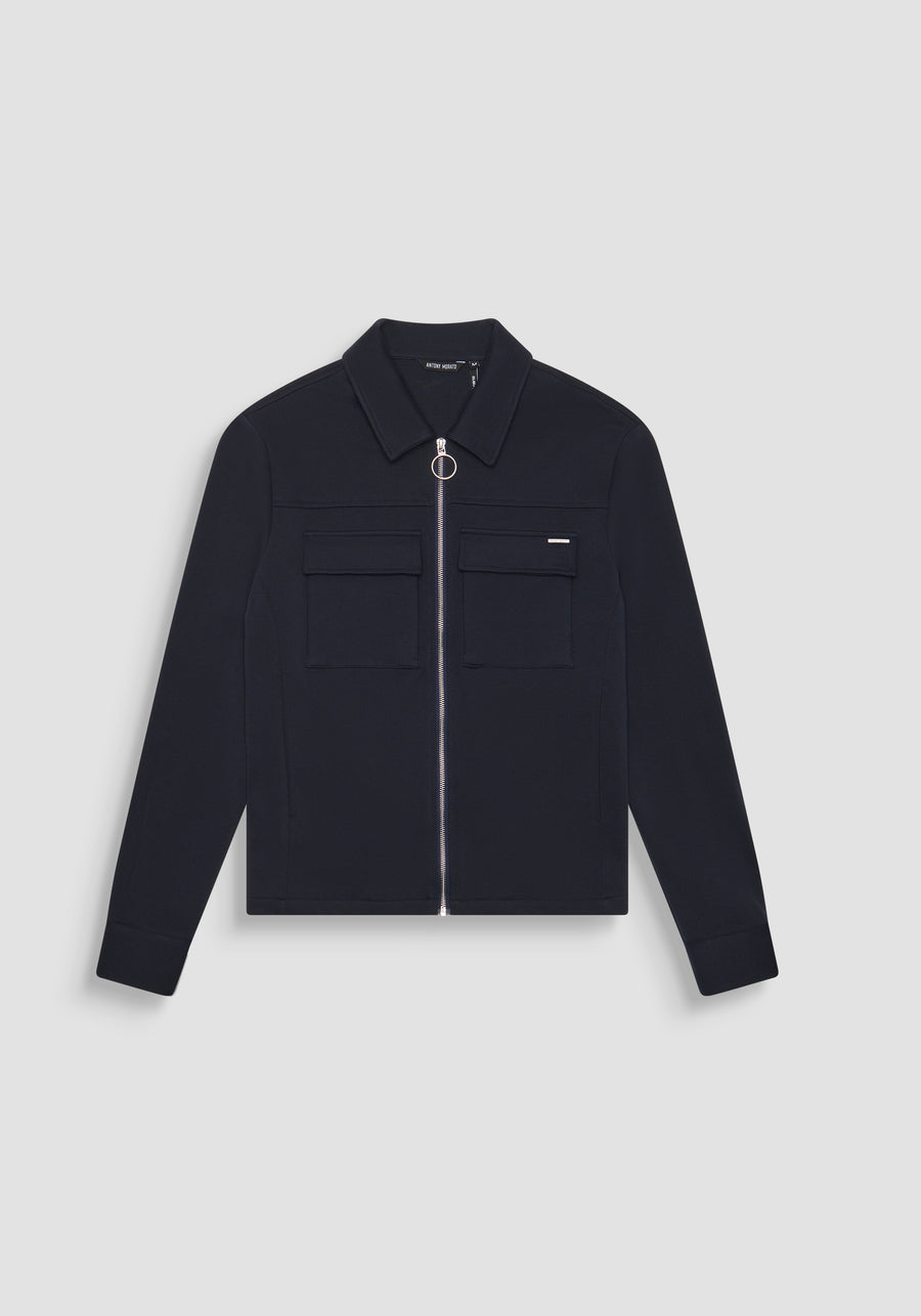 CHAQUETA SLIM FIT DE MEZCLA DE PIQUÉ DE ALGODÓN CON CUELLO Y CREMALLERA