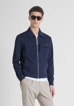 CHAQUETA SLIM FIT DE MEZCLA DE PIQUÉ DE ALGODÓN CON CUELLO Y CREMALLERA