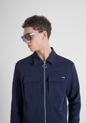 CHAQUETA SLIM FIT DE MEZCLA DE PIQUÉ DE ALGODÓN CON CUELLO Y CREMALLERA