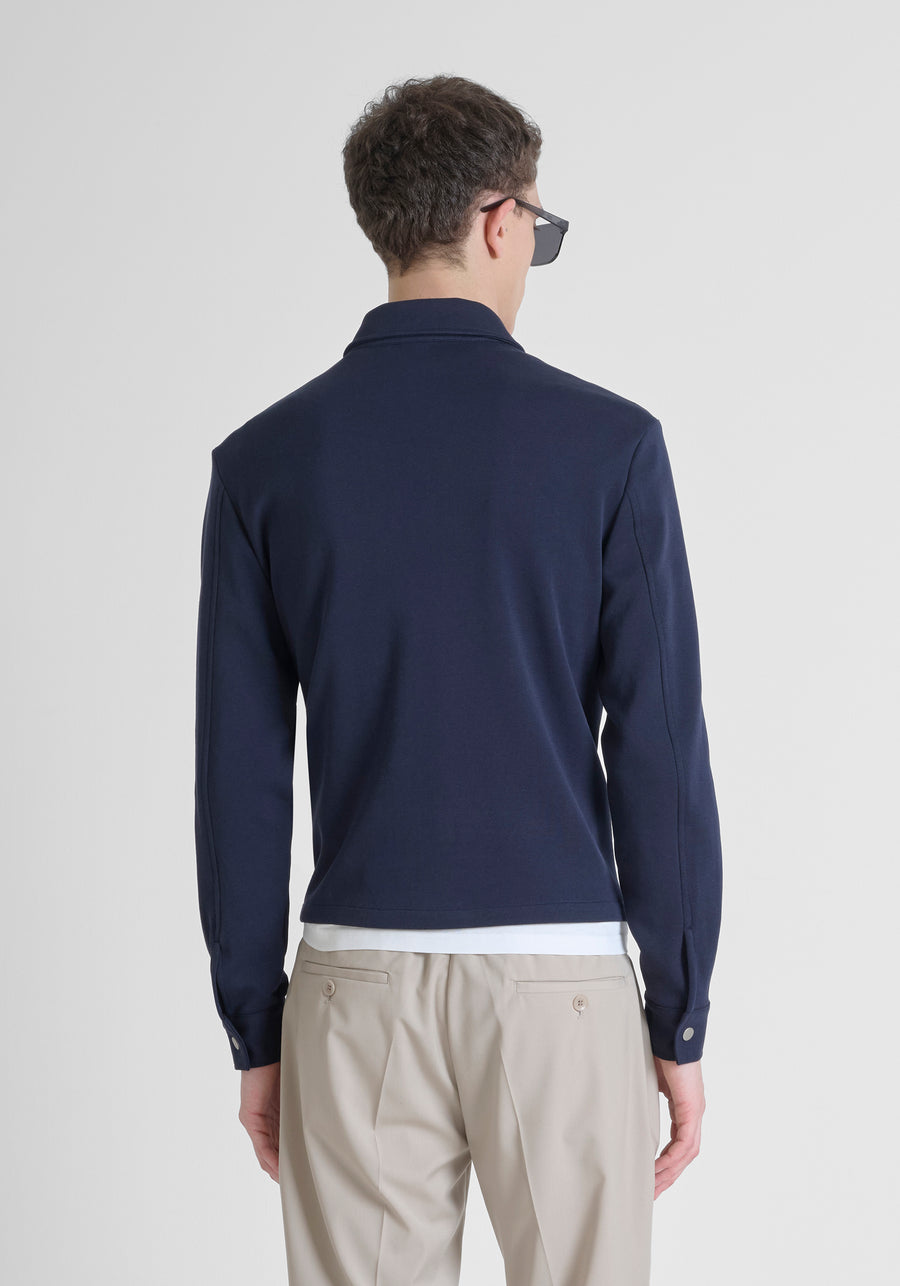CHAQUETA SLIM FIT DE MEZCLA DE PIQUÉ DE ALGODÓN CON CUELLO Y CREMALLERA