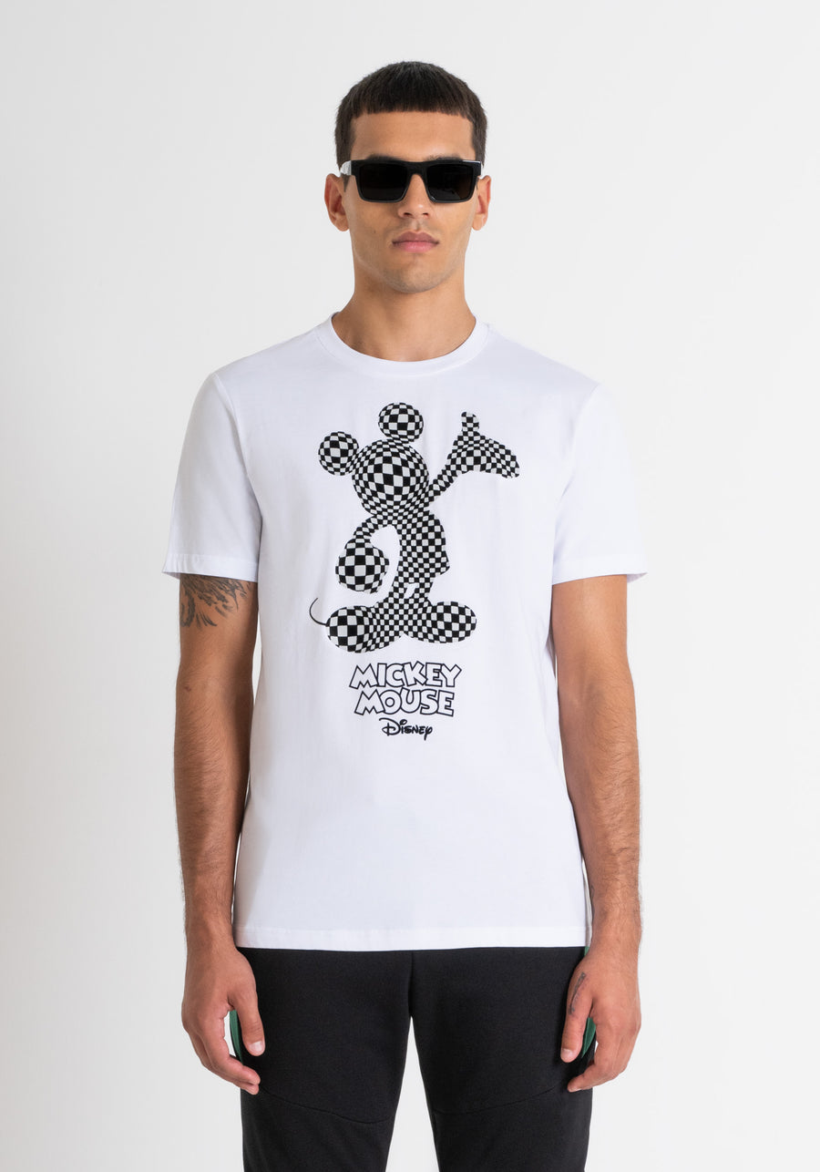 T-SHIRT REGULAR FIT DE JERSEY DE ALGODÓN BLANCO CON ESTAMPADO «MICKEY MOUSE»