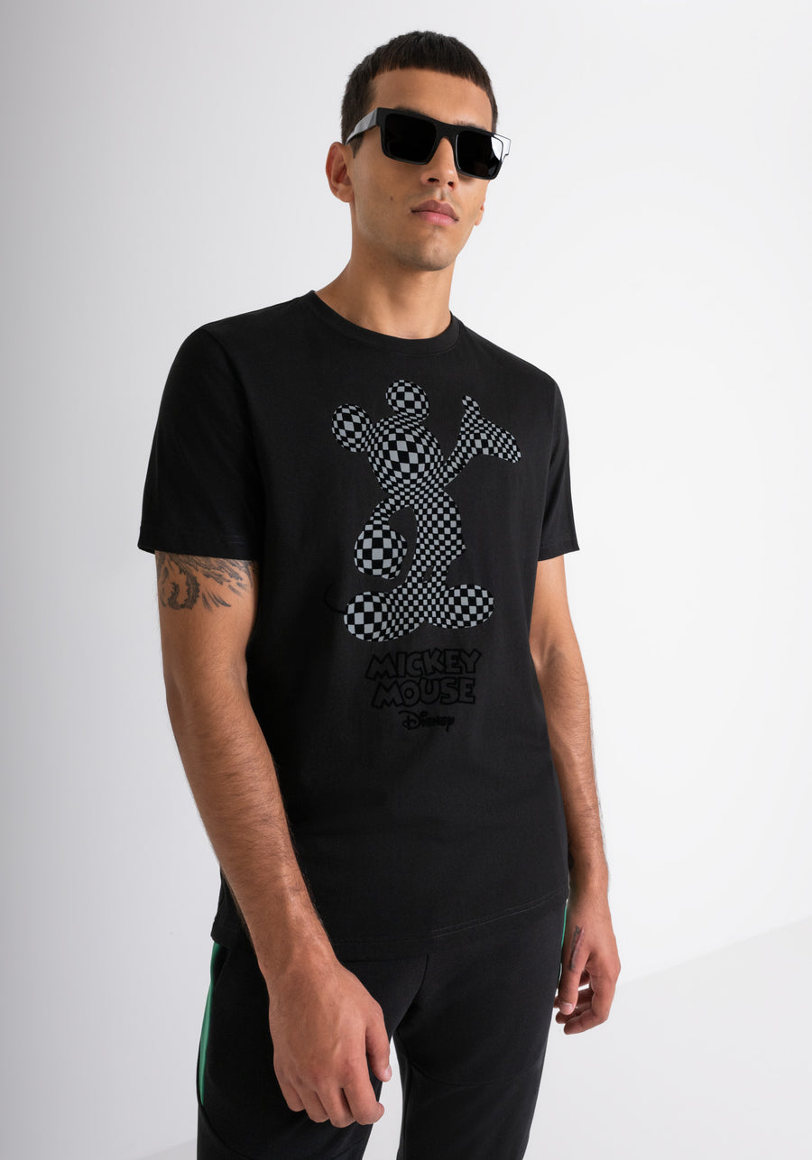 T-SHIRT REGULAR FIT DE JERSEY DE ALGODÓN NEGRO CON ESTAMPADO «MICKEY MOUSE»