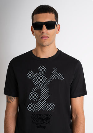 T-SHIRT REGULAR FIT DE JERSEY DE ALGODÓN NEGRO CON ESTAMPADO «MICKEY MOUSE»