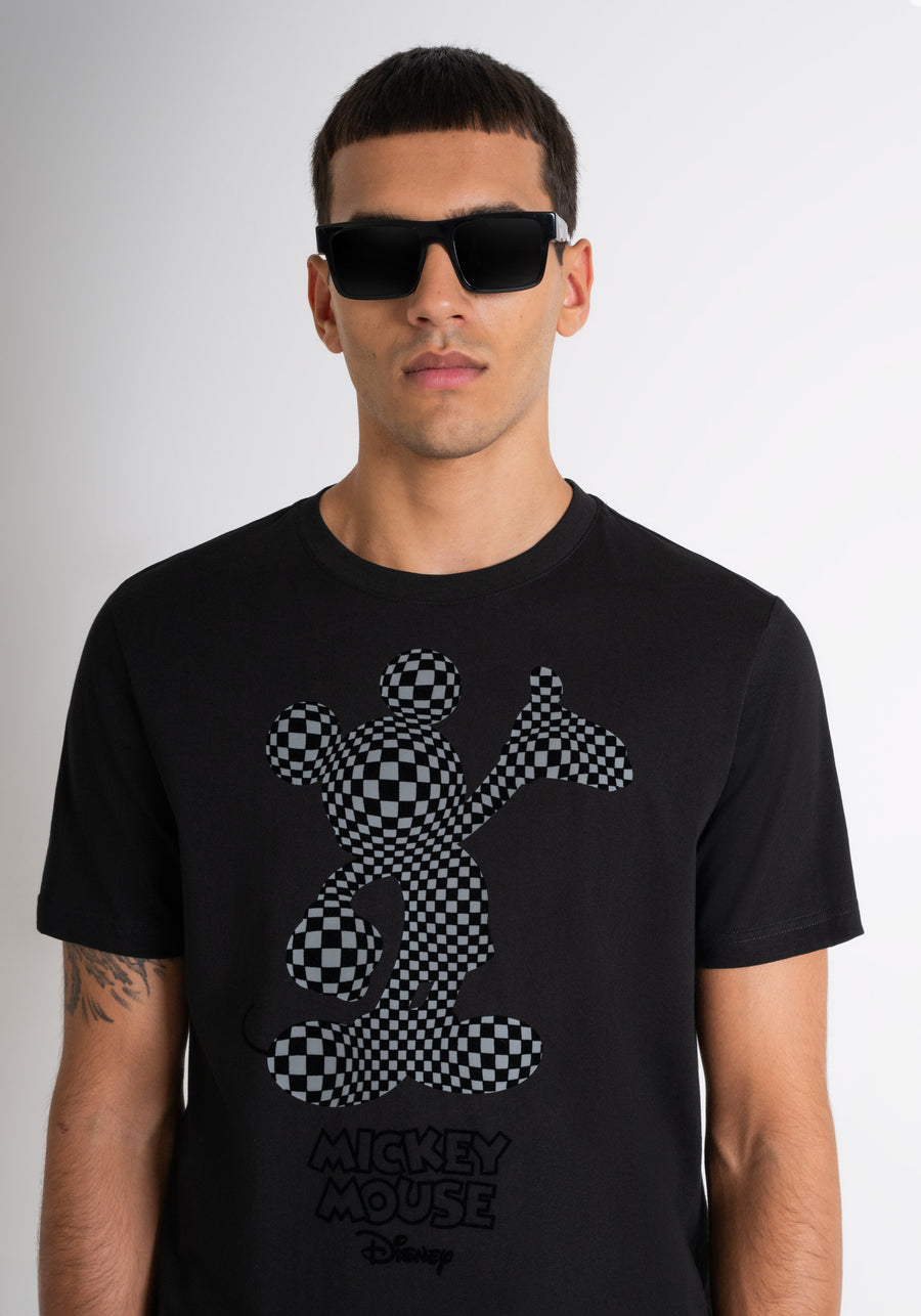 T-SHIRT REGULAR FIT DE JERSEY DE ALGODÓN NEGRO CON ESTAMPADO «MICKEY MOUSE»