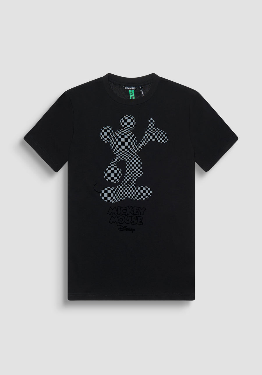 T-SHIRT REGULAR FIT DE JERSEY DE ALGODÓN NEGRO CON ESTAMPADO «MICKEY MOUSE»