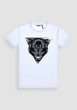 T-SHIRT REGULAR FIT DE JERSEY DE ALGODÓN BLANCO CON ESTAMPADO DE PANTERA