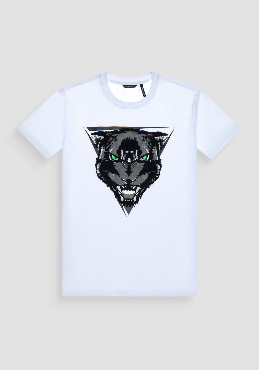 T-SHIRT REGULAR FIT DE JERSEY DE ALGODÓN BLANCO CON ESTAMPADO DE PANTERA