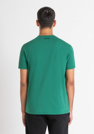T-SHIRT REGULAR FIT DE JERSEY DE ALGODÓN VERDE CON ESTAMPADO DE PANTERA