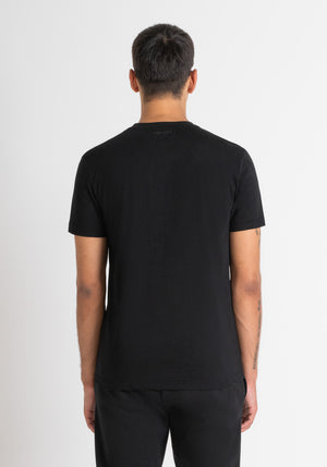 T-SHIRT REGULAR FIT DE JERSEY DE ALGODÓN NEGRO CON ESTAMPADO DE PANTERA