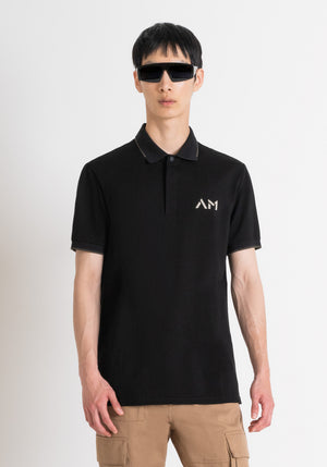 POLO REGULAR FIT DE ALGODÓN NEGRO CON LOGOTIPO