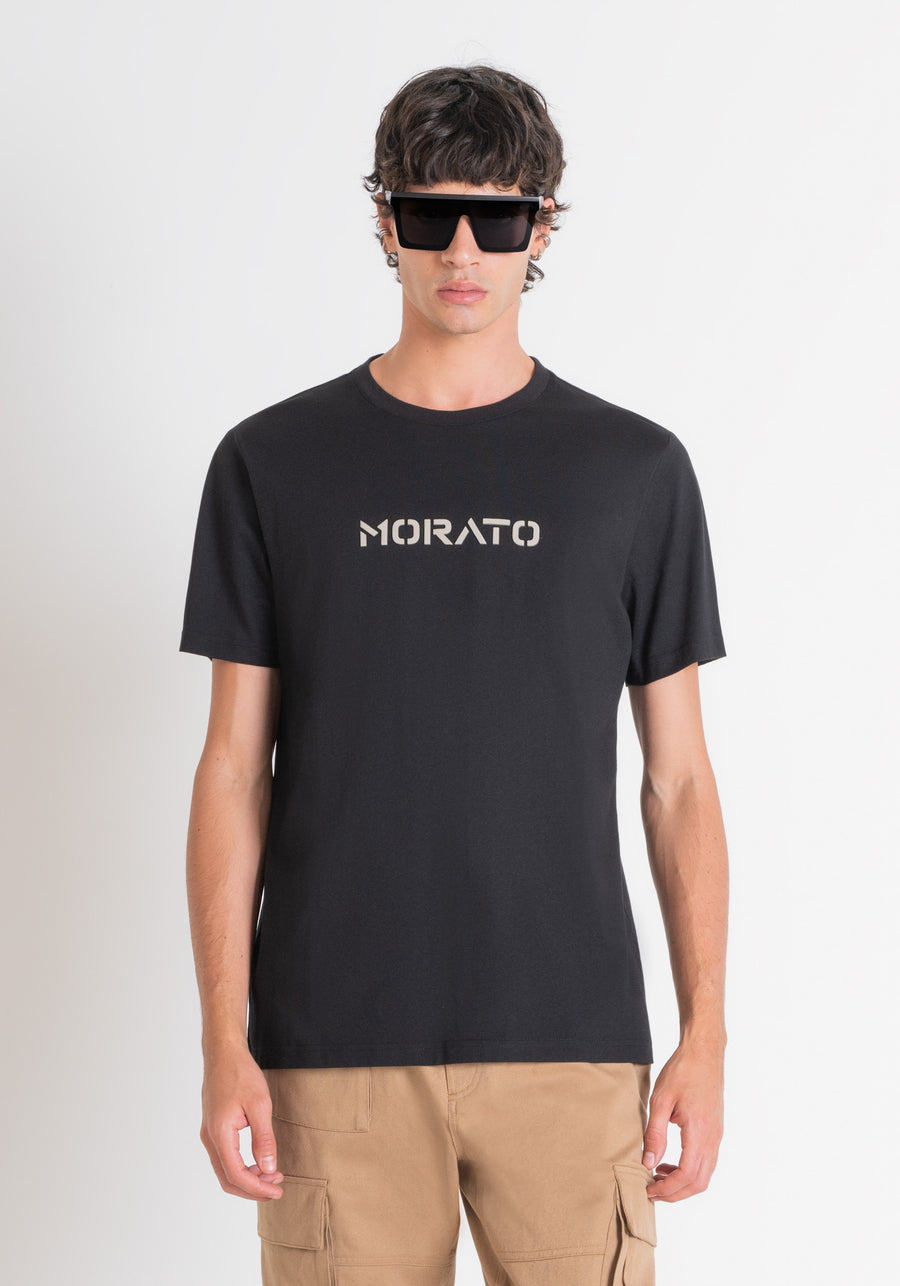 T-SHIRT REGULAR FIT DE JERSEY DE ALGODÓN NEGRO CON LOGOTIPO