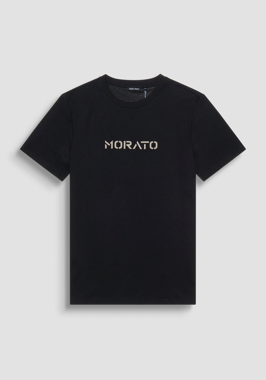 T-SHIRT REGULAR FIT DE JERSEY DE ALGODÓN NEGRO CON LOGOTIPO