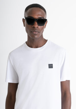 T-SHIRT REGULAR FIT DE TEJIDO BLANCO DE ALGODÓN CON LOGO METÁLICO