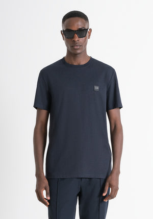 T-SHIRT REGULAR FIT DE TEJIDO NEGRO DE ALGODÓN CON LOGO METÁLICO