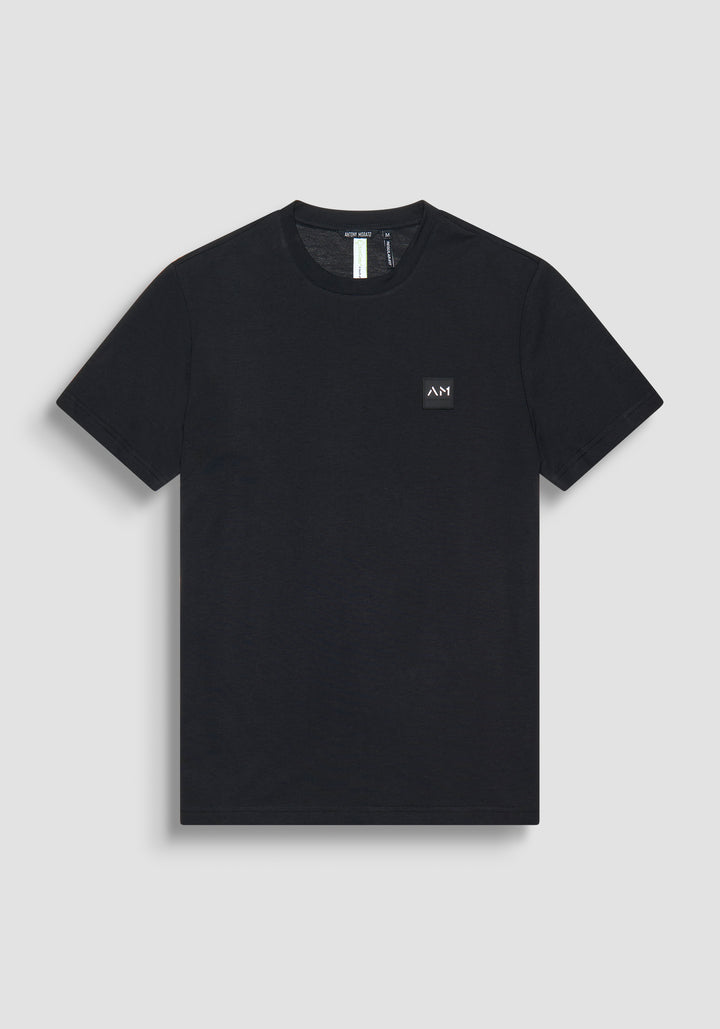 T-SHIRT REGULAR FIT DE TEJIDO NEGRO DE ALGODÓN CON LOGO METÁLICO