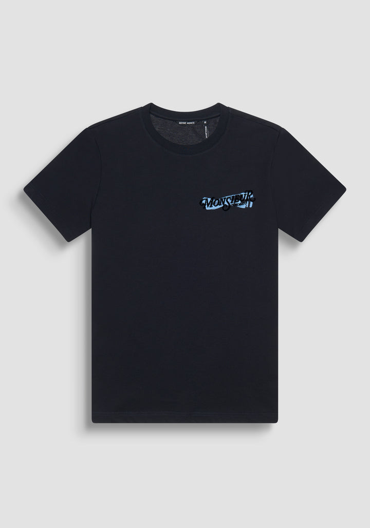 T-SHIRT REGULAR FIT NEGRA DE JERSEY ALGODÓN CON LOGOTIPO DE "MONSIEUR"