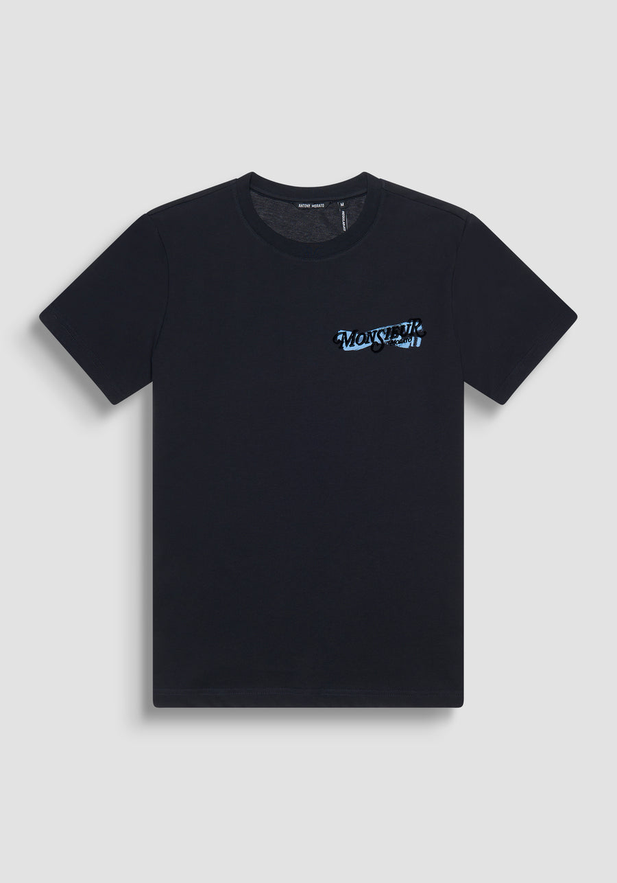 T-SHIRT REGULAR FIT NEGRA DE JERSEY ALGODÓN CON LOGOTIPO DE "MONSIEUR"